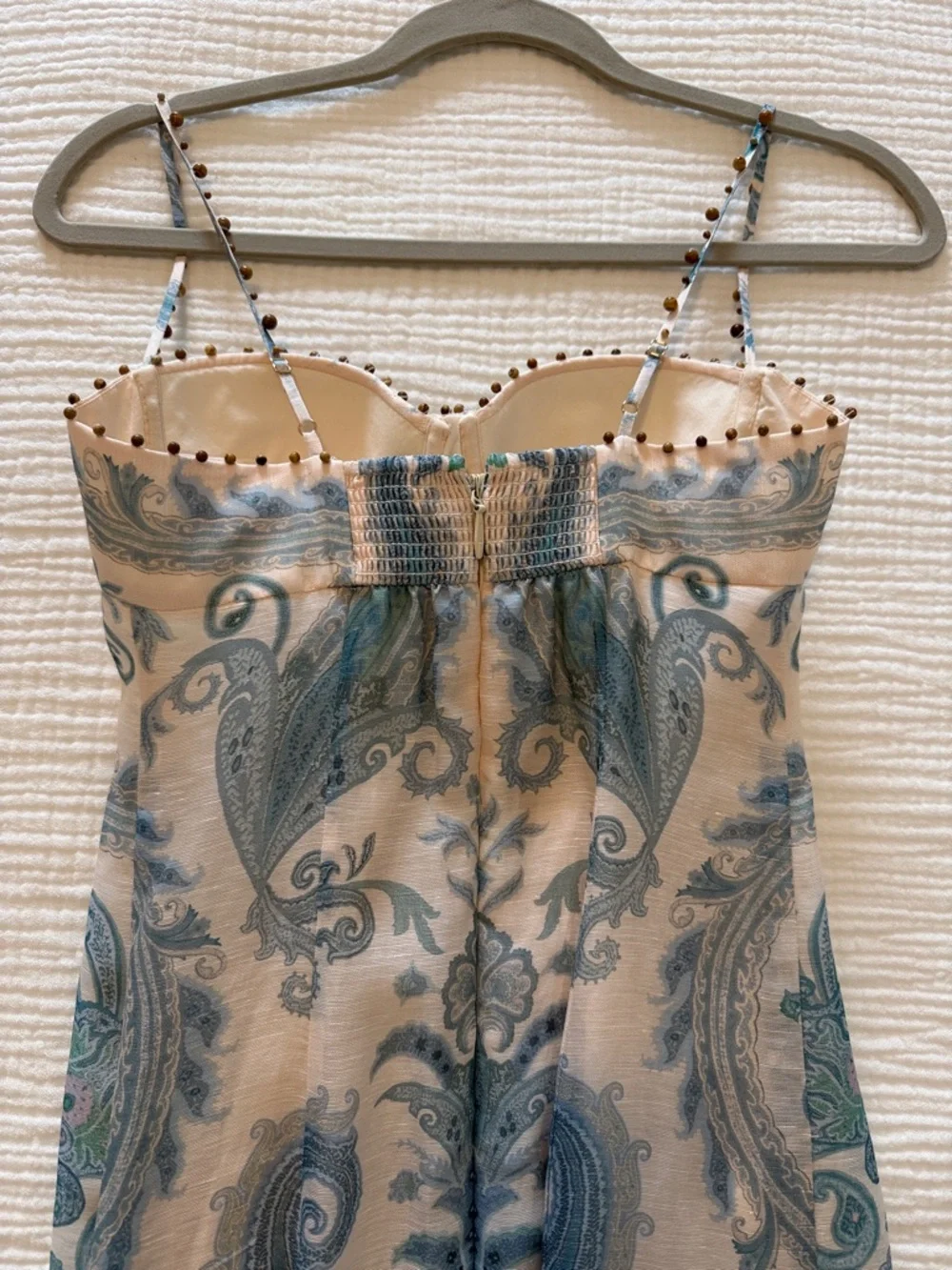 Zimmermann Illuminate Gown Cream and Teal Paisley Spaghetti-Strap Midi Dress - Picture 10 of 16